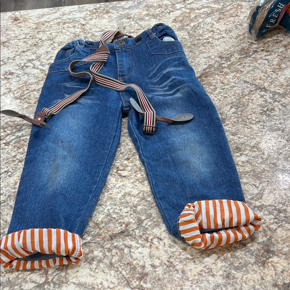 Source Unknown Blue Jeans with Orange Striped Cuffs